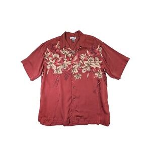 Visitor Silk Hawaiian Shirt Mens XL Coral Cabana Resort Lounge Casual Dapper